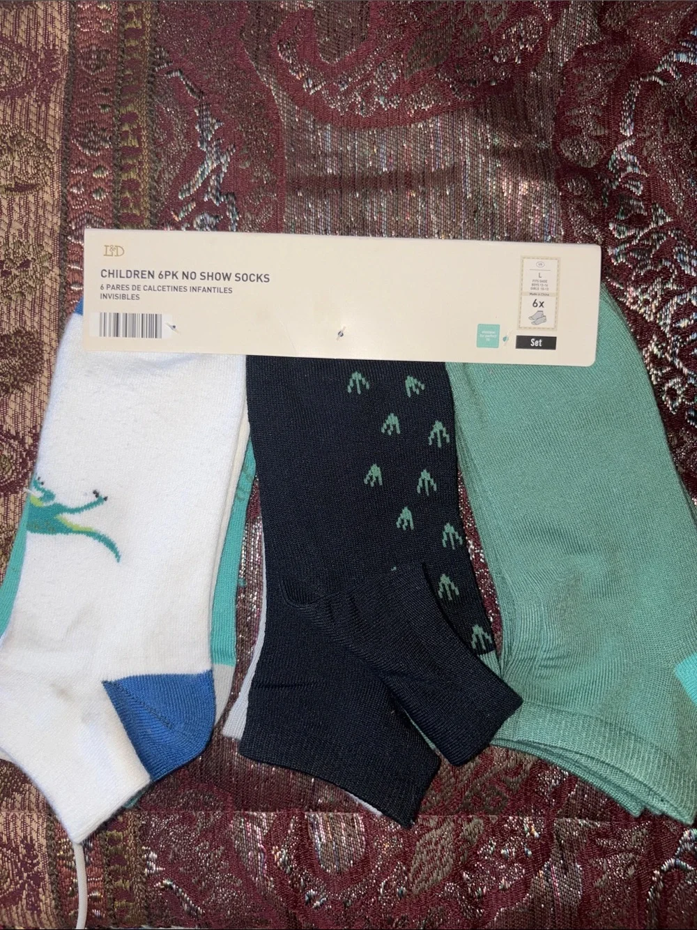 Lily & Dan/ L&D Childrens 6pk Socks - No Show Blue/Green Size M/ L
